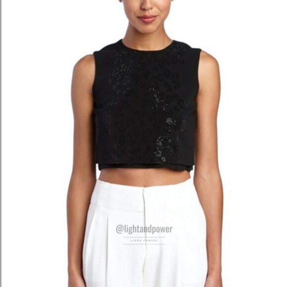 A.L.C. Julian Black Crystal Sequin Crop Top - Picture 1 of 8